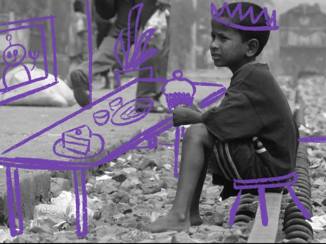 A child we work with, with our purple mark drawn over the photograph